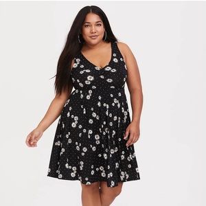 Torrid Black Sunflower Polka Dot Skater Dress 1X
